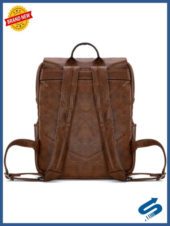 Vegan Leather Laptop Backpack with USB Charging Port, Travel Work College main image 5
